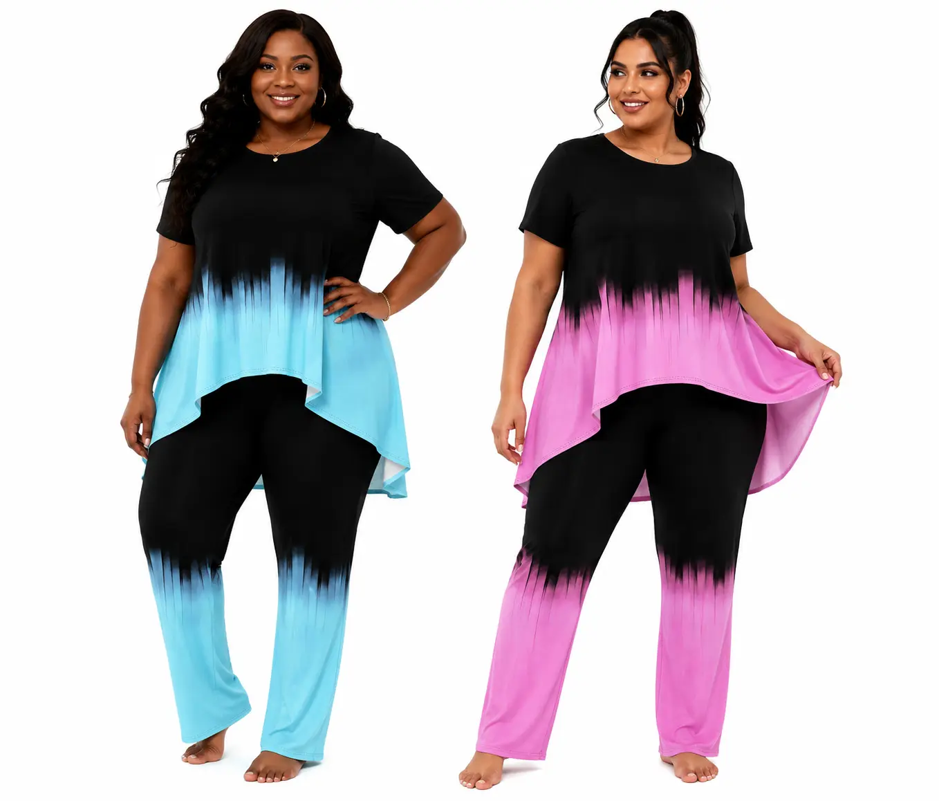 Women’s Plus-Size 2-Piece Casual Apparel Set - Long/Short-Sleeve T-Shirt & Loose Pants, Machine-Washable, Comfortable Trendy Wear for Home & Outdoor Sports (Spring, Summer, Autumn)
