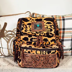 American Darling Western Leather Backpack with Hair On Cowhide and Leopard Print Pattern