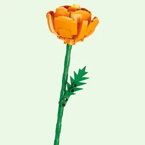Classic Orange Rose - Orange Flower with Green Leaves, Green Stem, and Orange Petals Decor Decorative