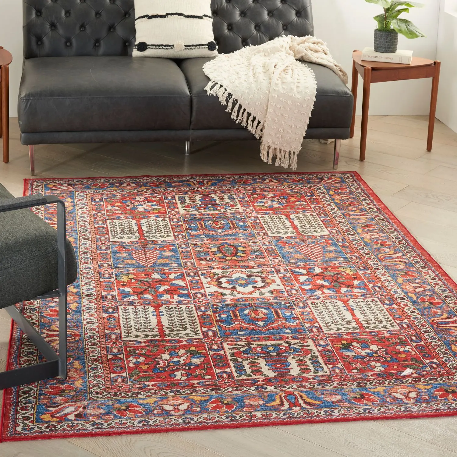 Nourison Fulton Vintage Persian Floral Flat-Weave Non-Slip Indoor Home Decor Area Rug - Room Decoration Piece, Blue Accent Style, Casual Household Textiles Option, Room Decoration Rug