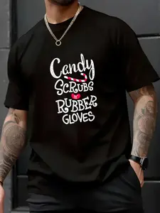 100% Cotton Unisex Candy Scrubs and Rubber Gloves TShirt Candy cane Nurse Shirt T-Shirt,spring/autumn Christmas snowflake fun pattern men's T-shirt