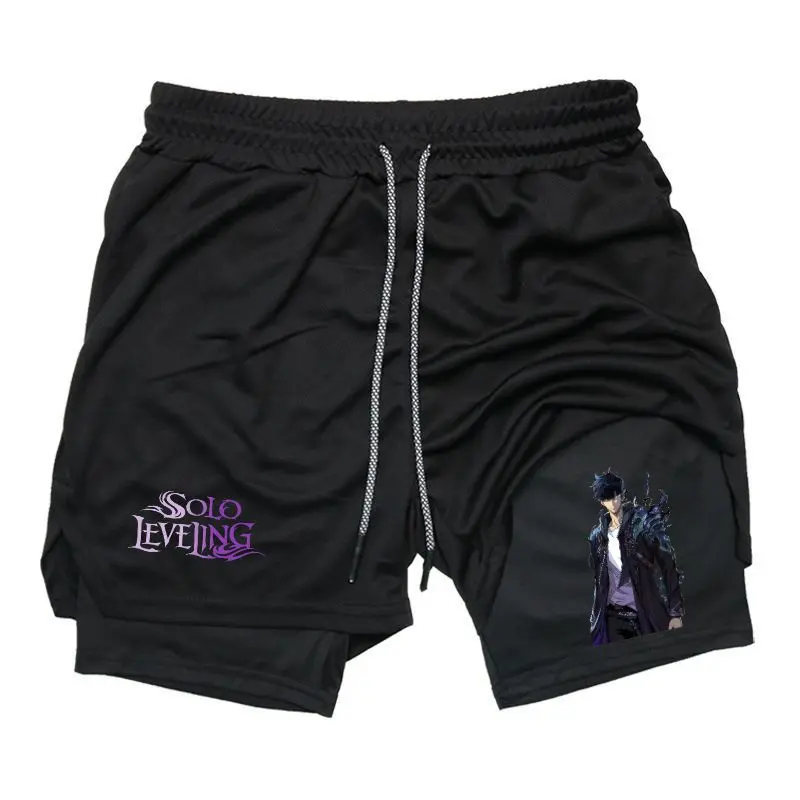 Solo Leveling Sung Jinwoo Anime Graphic Sweat Shorts for Men Drawstring Athletic Shorts Japanese Streetwear Summer Outfits Men Shorts Gifts for Him