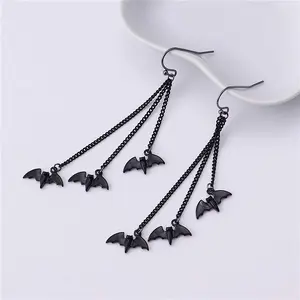 Black Bat Goth Dangle Earrings - Halloween, Punk Earring Jewelry - Vampire