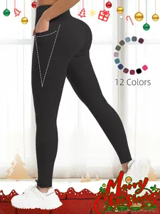 Women's Solid Color High Waist Sports Leggings, High Stretch Tight-fitting Breathable Comfortable Pocket Pants, Ladies Sportswear for Indoor Outdoor Wear, Stretchy Workout Leggings