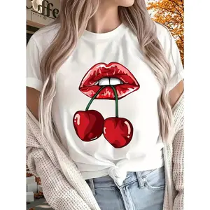 Cherry New Women'S Printed T-shirt, Short Sleeves, Four Seasons Can Be Worn for Outdoor, Home, Sports Top Gift