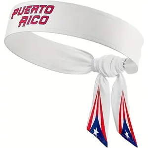 Puerto Rico Flag Headband for Men and Women, Long Athletic Head Band with Adjustable Knot for Cycling, Running, Gym, Sportswear Accessory Outdoor Headband, Patriotic Design