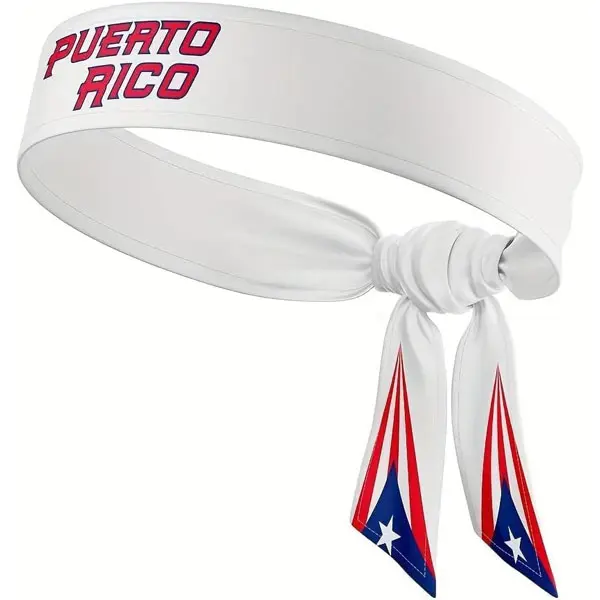 Unisex Puerto Rico Flag Sports Headband - 40" Long Adjustable Knot Athletic Headband for Cycling, Running, Patriotic Unisex Sport Wear Hair Accessory, Sports Headbands