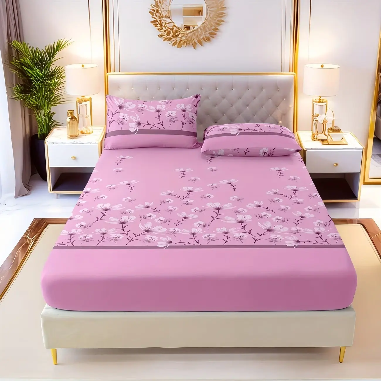 3pcs Bed Sheet Pink Magnolia Flower Set (1 Bed Sheet+2 Pillowcases without Pillow Core), High Definition Printed Floral Bedsheets for Home Dormitory Use Decorative Bedsheet Sets Floral Bedding Set