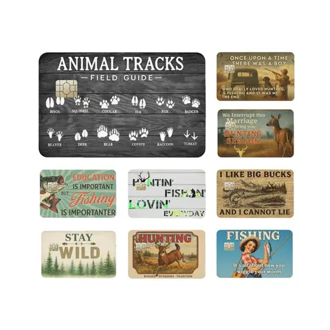 Outdoorsman Card Covers Hunting & Fishing Credit Card Skins Stickers Retro Designs Easy Application for Outdoor Enthusiasts