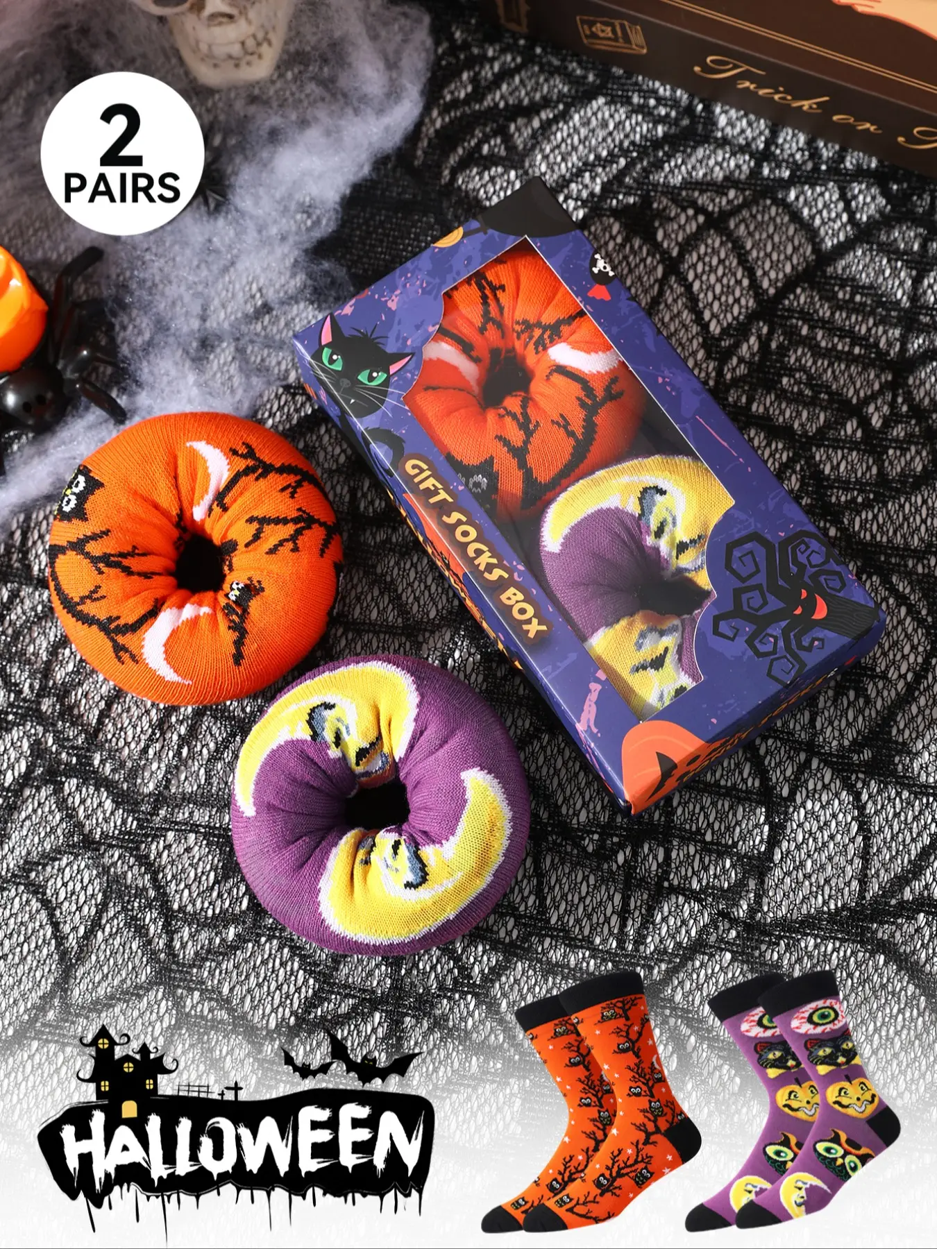 Halloween Food-Themed Socks Gift Box Set, Soft Thick Long Crew Socks for Men & Women, Perfect for Parties, Birthdays, Holidays