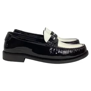 Pre-owned Saint Laurent Saint Laurent Le Loafer Shoes in Black and White Patent Leather by Rebag