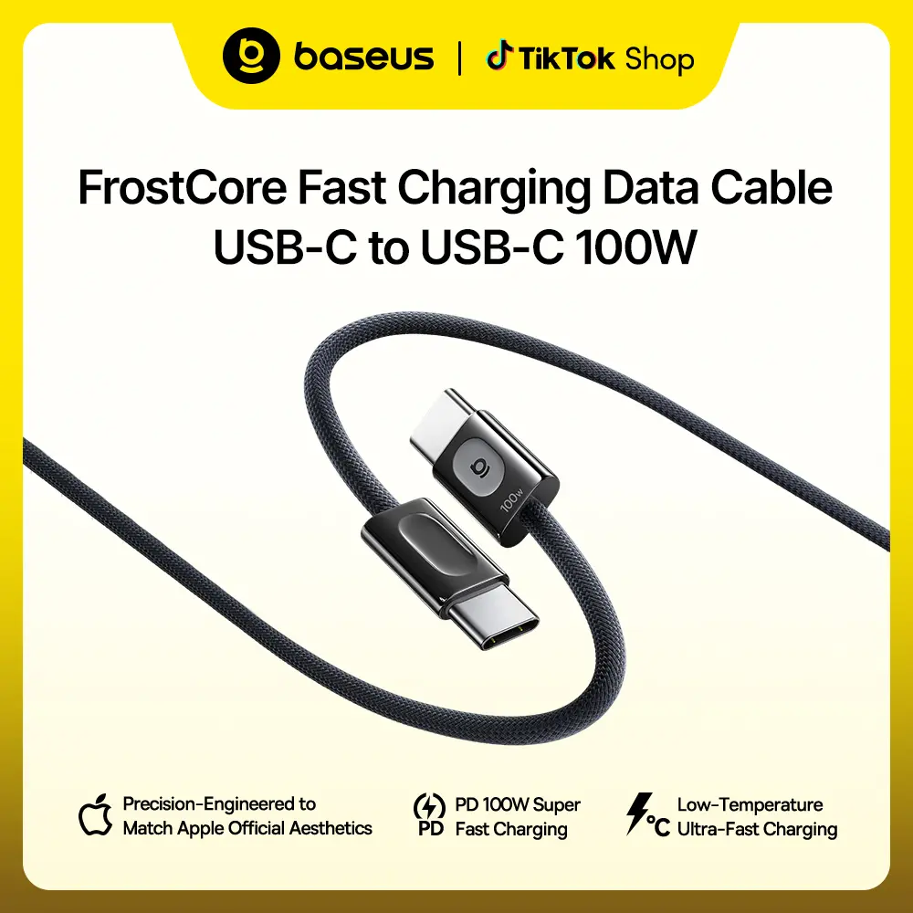 Baseus USB C to USB C Cable, 100W Smart Cooling Fast Charging Cord, Zinc Alloy Nylon Braided Type-C Cable for iPhone 17/16/15 Pro Max, MacBook Pro/Air, iPad, Samsung Galaxy S26/S25/S24 (3.9ft)
