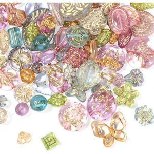 50-70 Pcs Cute Assorted Kawaii Aesthetic Beads Assorted Bohemia  Beads Heart Butterfly Flower Round Oval Czech Bead Bulk Metal Enlaced Transparent Aesthetic Bead for  Making DIY Craft