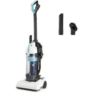 Upright Bagless Vacuum Cleaner for Carpet and Hard Floors, Washable Filter, Crevice and Upholstery Tools, Detachable Handle, Lightweight, 1.7L Dust Cup, 25ft Cord, Black/White