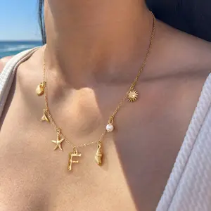 Summer Letter Necklace for Women Beach Initial Necklace for Girls Sun Necklace Star Necklace for Women Summer Jewelry