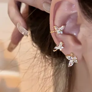 Zircon Butterfly Non-Pierced Ear Clip for Women, Light Luxury Niche Design Ear Cuff DDES0340, High-End Earrings, 14K Gold-Plated