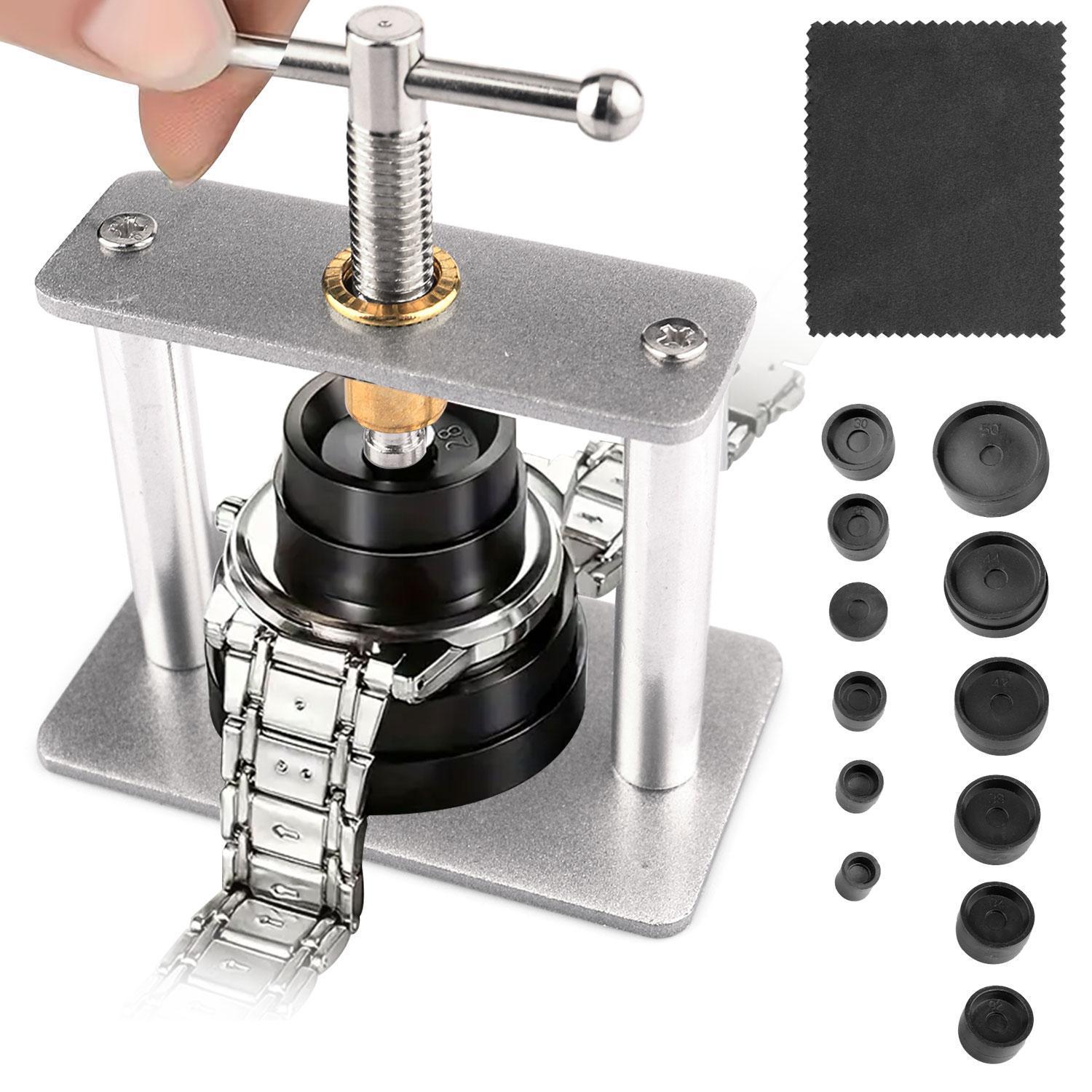 Professional Watch Press Tool Set with 12 Interchangeable Dies, Protective Film Included, 16Mm – 50Mm Round Dials, Rotary Type Rotating Handle, Stronger Downward Pressure, High Stability for Watch Enthusiasts’ Battery Replacement & Crystal Fitting