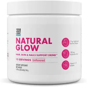 Yes You Can! Natural Glow Beauty Collagen Powder – 10g Hydrolyzed Collagen with Biotin, Hyaluronic Acid & Vitamins C & E for Skin, Hair & Nail Support, 15 Servings (Unflavored)