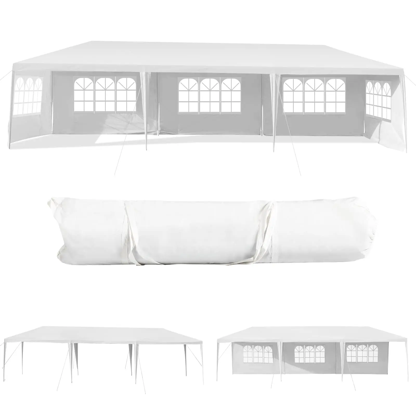 Tangkula 10'x30' Outdoor Canopy Tent Heavy Duty Party Wedding Event Tent Sturdy Steel Frame with 5 Removable Sidewalls Waterproof Sun Snow Rain Shelter Gazebo Canopy Tent, White