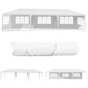 Tangkula 10'x30' Outdoor Canopy Tent Heavy Duty Party Wedding Event Tent Sturdy Steel Frame with 5 Removable Sidewalls Waterproof Sun Snow Rain Shelter Gazebo Canopy Tent, White