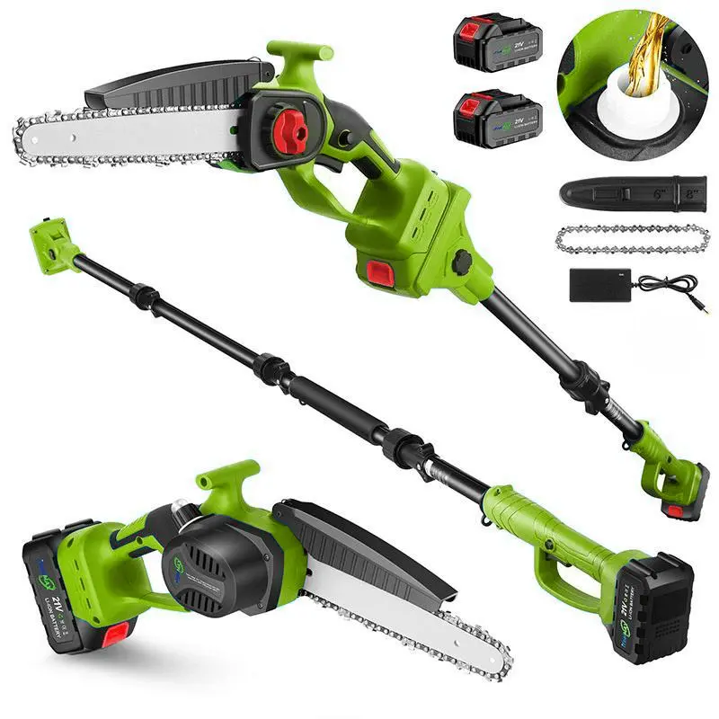 2-in-1 Cordless Telescopic Pole Saw & Mini Chainsaw, 8-in Brushless Branch Cutter Trimmer, 1200W Power Battery Powered Saws with 14FT Reach, Auto Oiling System, 2×21V Batteries for Outdoor Users, Tree Pruning