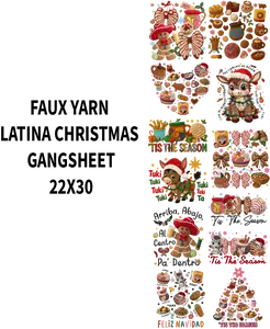 FAUX YARN LATINA CHRISTMAS DTF GANSHEET FOR SHIRT MAKING with Festive Gingerbread Design and Vibrant Colors