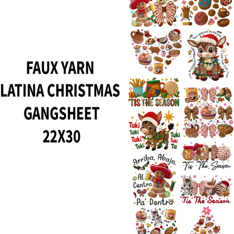 FAUX YARN LATINA CHRISTMAS DTF GANSHEET FOR SHIRT MAKING with Festive Gingerbread Design and Vibrant Colors