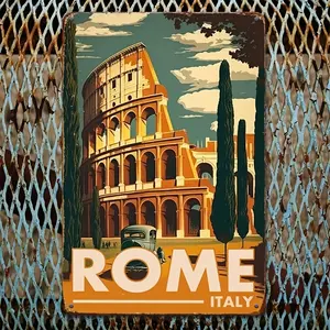 Vintage Rome Italy Metal Poster - 8''x12'' Iron Wall Art Sign for Home, Kitchen, Yard Decor - Ideal Gift for Women, Mom, Friends, for Man Cave