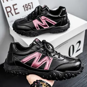 Y2K Metallic “M” Logo Chunky Sneakers | Retro Dad Shoes for Men | Stylish Thick-Soled Platform Trainers | Streetwear Walking Shoes 2024