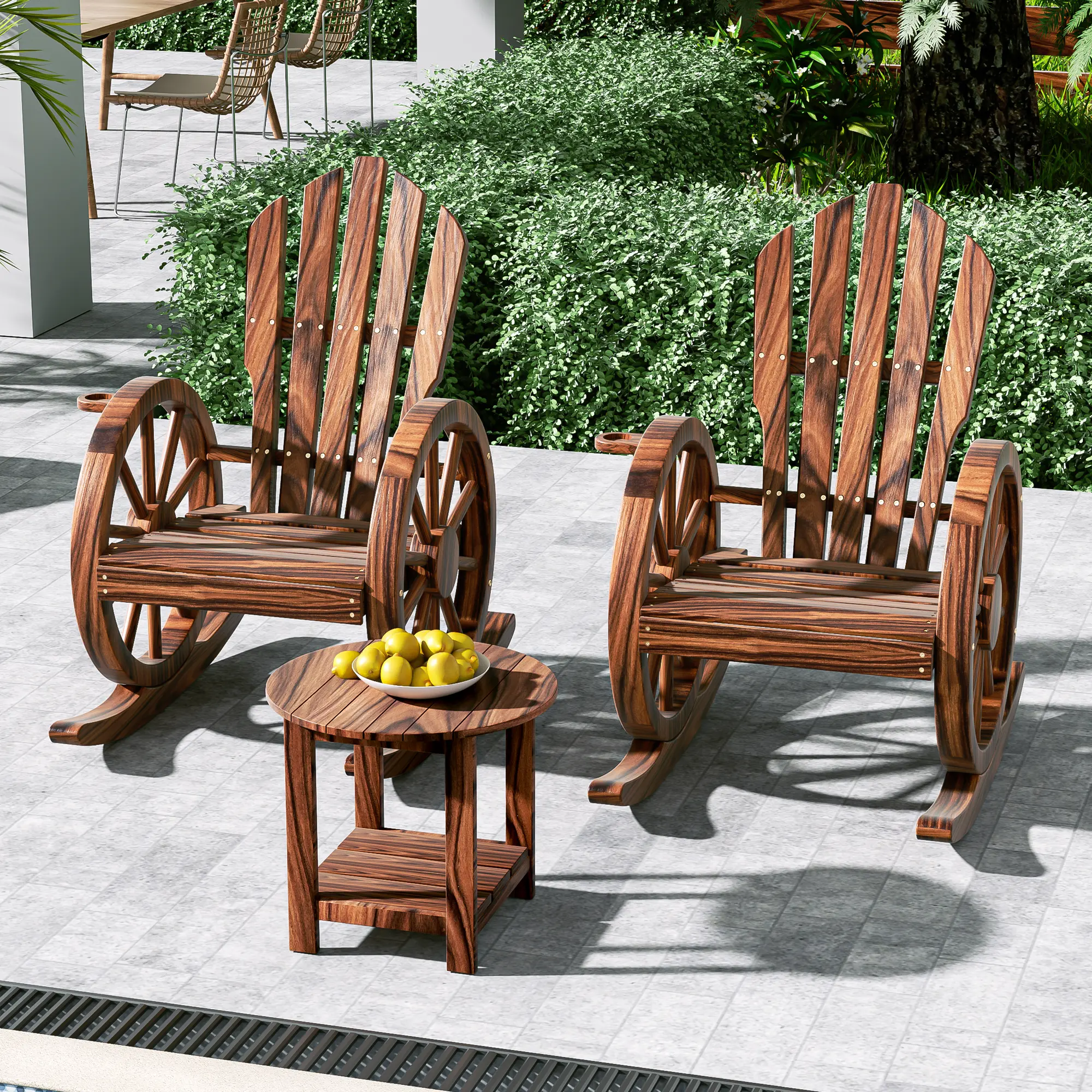 Spurgehom Adirondack Rocking Chair - Outdoor Wood Adults' Chair with Wagon Wheel, Slatted Design Slats, Ergonomic Stable Build for Patio, Lawn, Porch Home Essentials