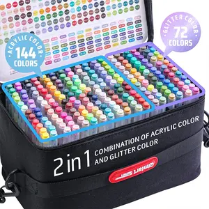 New Blue Fruit Glitter Journal Pen Set, 144 Color Sparkle Pens + 72 Color Burst Fluorescent Markers, High-Quality Student Drawing Tools, Art Marker Pen