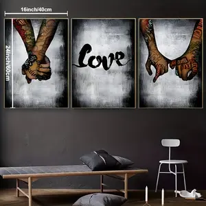 3-piece Set Hand in Hand Love Mural Art Print Canvas Painting Mural Artwork Living Room Decoration Cuadros Decoration [Canvas Wrapped]