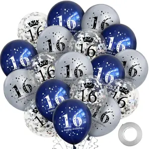 18Pcs 16Th Birthday Decorations For Boys Girls Blue Silver 16Th Birthday Balloons Decoration Happy 16Th Birthday Confetti Latex Balloons Decorations For Men Women 16 Anniversary Birthday Party Décor