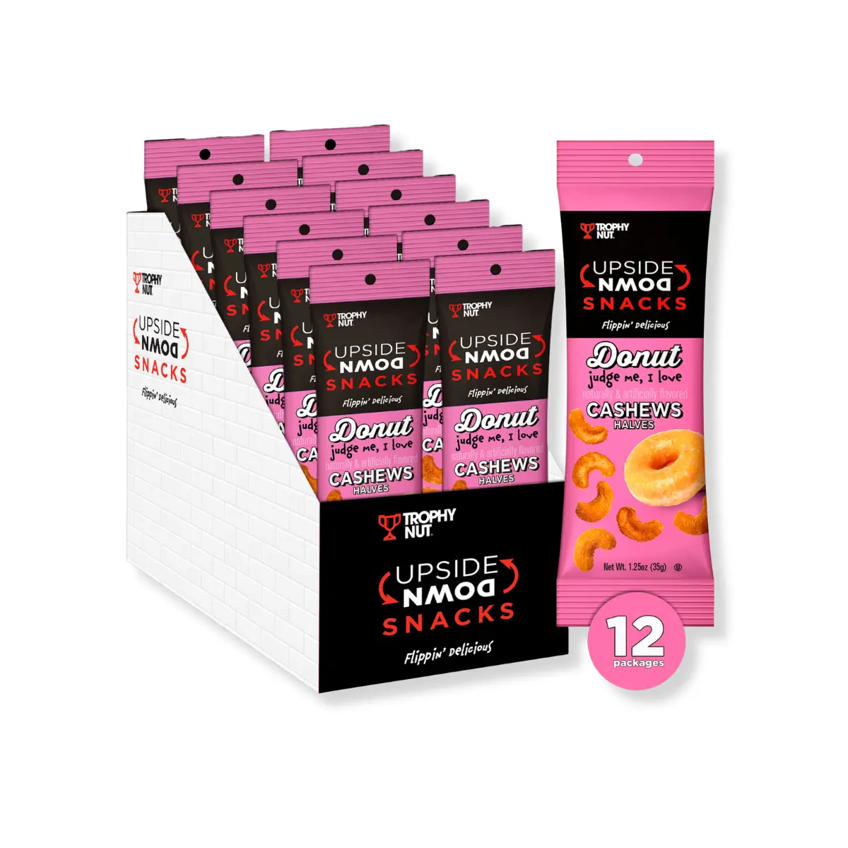 Trophy Nut Upside Down Donut Flavored Cashews, 1.25 oz Bags (12-Pack)