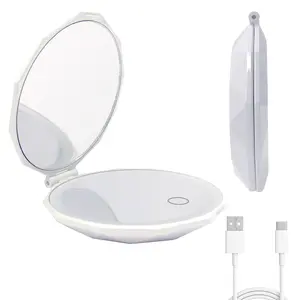 Handheld wallet Portable Compact Double-Sided Mirror Lighted Diamond Pocket Makeup Mirror with LED Light, 5X Magnification, Type-C Rechargeable Travel Magnification Travel Mirror  Makeup Mirror for various scene