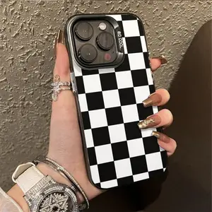 Black and white checkerboard Pattern Phone Case for iPhone 17 16 Pro Max 15 Plus 14 13 12 11 Air Plus Shockproof Anti-Scratch Durable PC Back Protective Cover Cellphone Casing