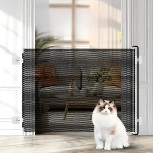 Foldable Indoor Pet Fence for Cats, Small Dogs and Puppy, Adjustable Pet Door, No Drilling Required, Easy Installation for Stairs and Hallways