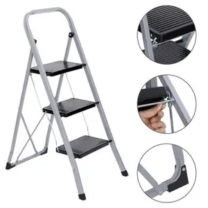 JupiterForce 3 Step Ladder Folding Step Stool Pedal Ladder w/ Wide Handgrip Anti-Slip Indoor