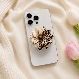 Leopard Sunflower MagSafe Phone Grip – Boho Floral Magnetic Phone Holder & Kickstand – Western Chic Phone Accessory for Her