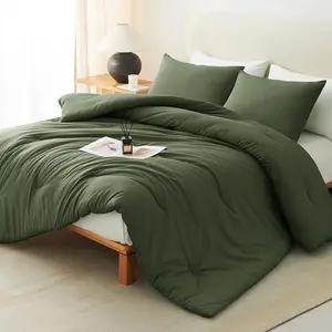 Dark Olive Green King Size Comforter, 3 Quilted Style Sets, with Down Alternative Comforter (1 Comforter  2 Pillowcases)
