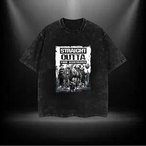 Straight Outta Nightmares" Men's Vintage Horror Halloween T-Shirt - 100% Cotton Casual Round Neck gifts
