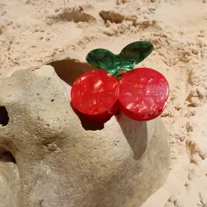 Cherry Claw Clip - Cute Fun Girly Summer Claw Clip for Long Hair with Vibrant Red Cherries and Green Leaves