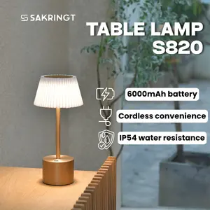 SAKRINGT LED Touch Table Lamp – 6000mAh Cordless Rechargeable Light, Waterproof, 3-Color Dimmable, Stepless Brightness, for Indoor & Outdoor Use