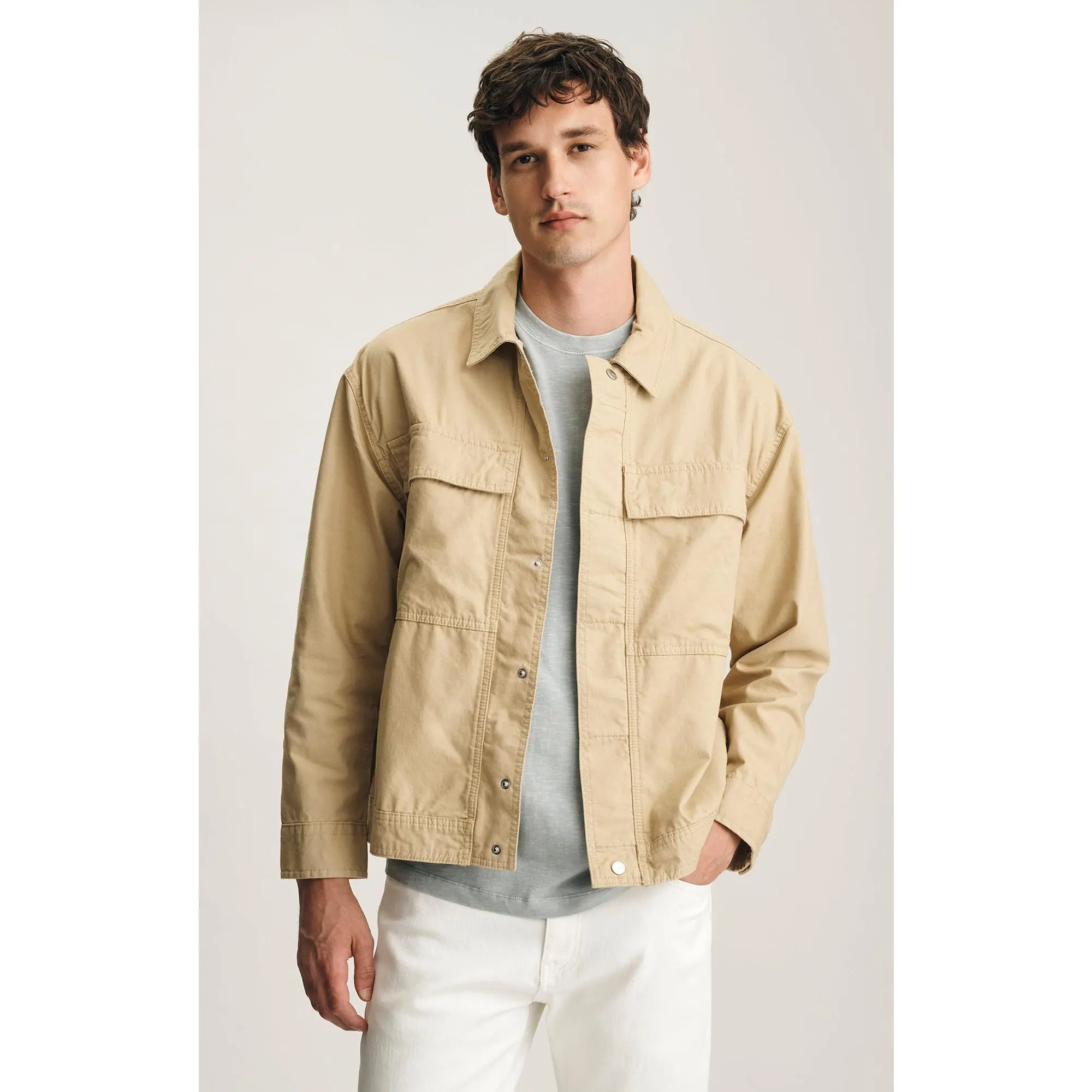 Men's Relaxed Fit Workwear Overshirt in Cotton Fabric, a Long Sleeve Utility Layer with Button Chest Pockets