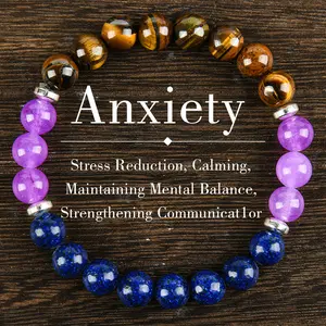 Reduce Stress Relieve Anxiety Crystal Bracelet Beaded Tiger's Eye Stone Jewelry For Men And Women,  Beaded Jewelry,  first  bracelet pulsera  amatista unity  bracelet protection  fashion artificial Colorblock Beaded Crystal Bracelet    chakra bracelet