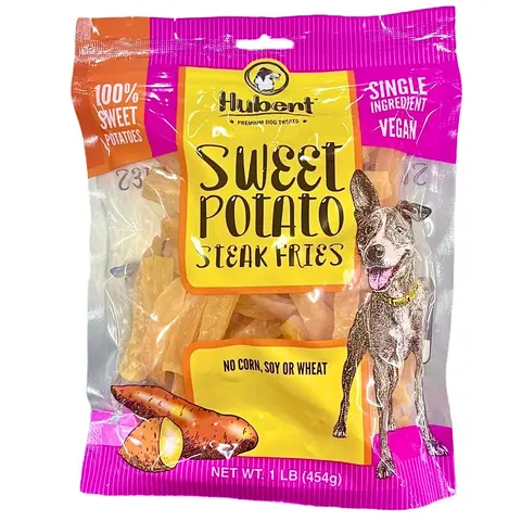 Hubert Sweet Potato Steak Fries Dog Treats, Single Ingredient Vegan Sweet Potato Snacks, 2.5 lb