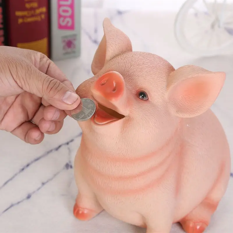Desktop Resin Piggy Bank Children Cute Pig Piggy Bank Coin Saving Box Jar Coins Organizer Storage Box Creative Deposit Tank