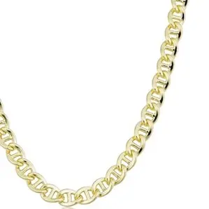 14 Carat Gold-Plated Mariner Link Chain 24 Inches Long 6mm Wide Necklace for Unisex Elegant Durable Costume Jewelry Popular Versatile Style