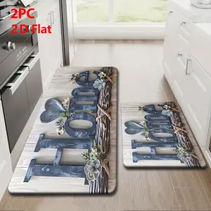 2/3 Piece Flannel Kitchen Mat Set, Floor Mat, Vintage Letter & Floral Decor, Anti-Slip, Absorbent, Ideal for Kitchen, Bathroom, Hallway
