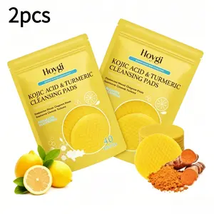 2 Pack 80pcs Turmeric Kojic Acid Facial Cleansing Pads, 2-in-1 Pore Cleansing & Gentle Exfoliator, Effectively Remove Makeup & Impurities, Refine Pores, Improve Dullness, Soft Textured Daily Skincare Pads for Fresh & Smooth Skin